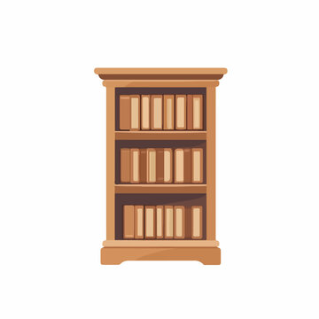 wooden bookshelf filled books, simple style clip art preview