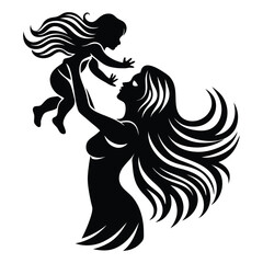 A stunning black silhouette of a mother and her child, symbolizing love and warmth. Ideal for creative projects, posters, invitations, and holiday-themed graphics celebrating motherhood
