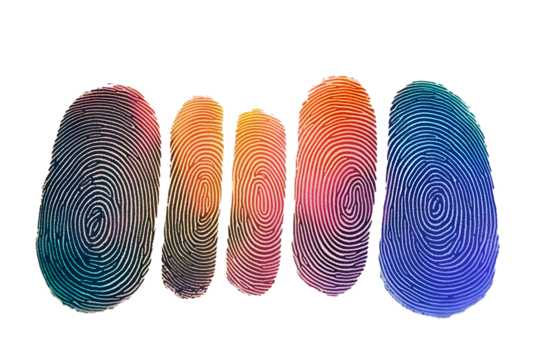 Multi-colored fingerprints on a white background. Beautiful simple AI generated image