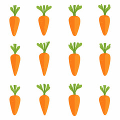 Ver Simple flat 2D icon orange carrot root with green leaves set isolated on a white background, vector, flat design, animation design, simple flat 2D icon, minimalist design, clipart plant set design