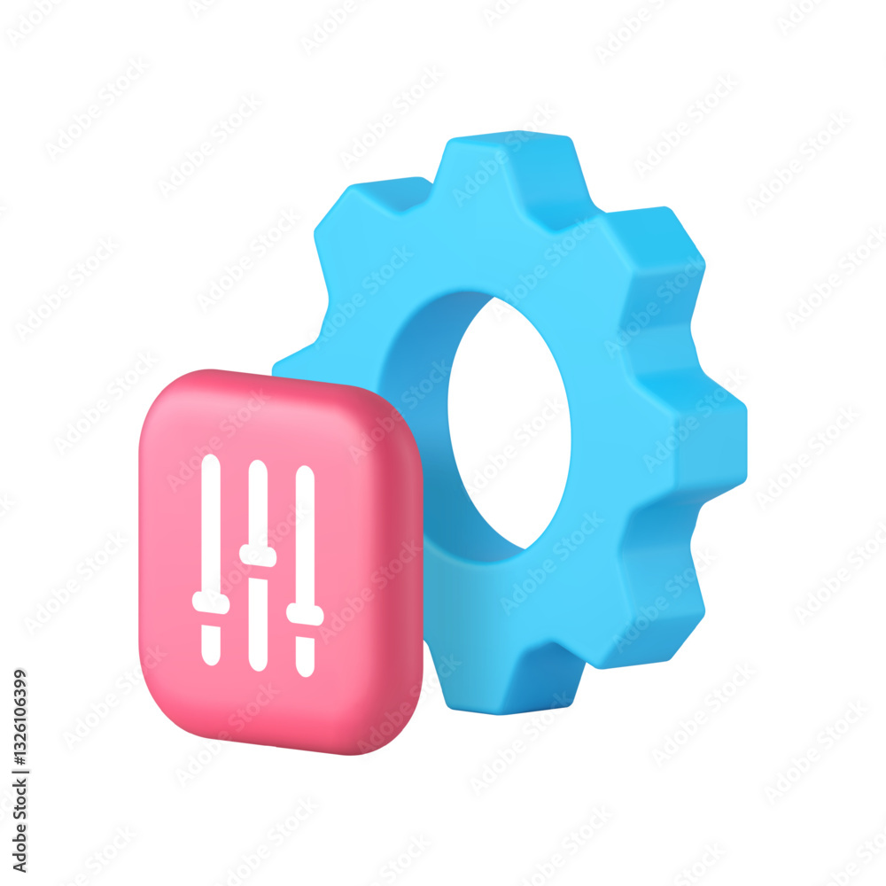 Poster settings gear cogwheel system configuration application technology 3d icon realistic vector illustra
