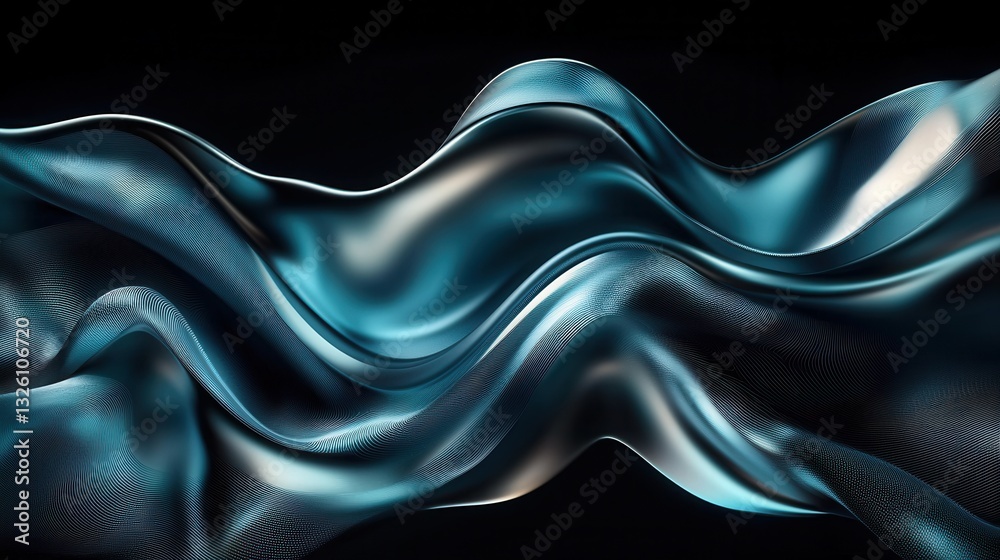 Poster mesmerizing abstract digital design featuring a dynamic wavy flow of glowing blue data elements crea