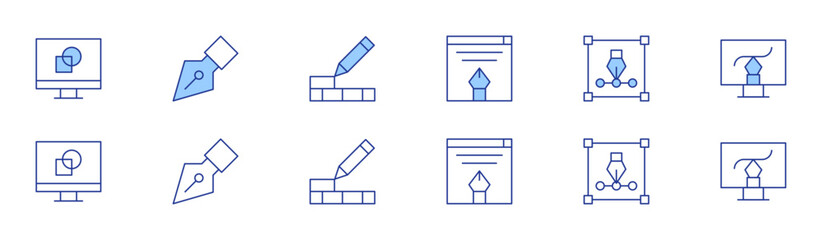 Design icon set in two styles, Duotone and Thin Line style. Editable stroke. web design, graphic design, pen, build