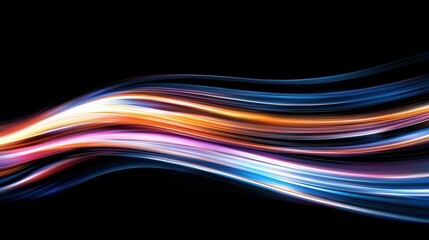 Vibrant and mesmerizing abstract design featuring dynamic neon wave lines in a harmonious blend of gold pink and blue hues creating a captivating bokeh effect