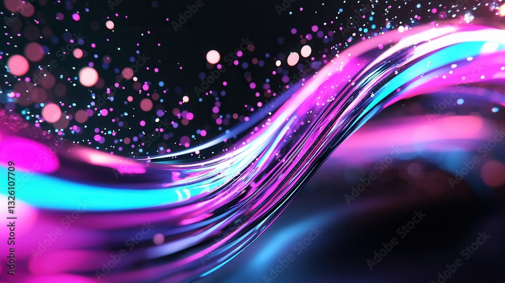 Poster mesmerizing abstract composition of glowing undulating pink and blue neon waves with a luminous boke
