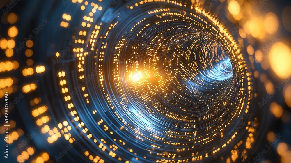 Poster a dazzling luminous tunnel filled with swirling interconnected streams of digital data creating a su