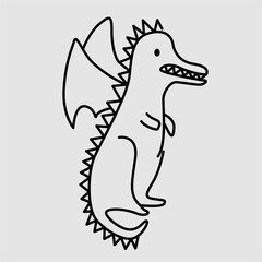 Dragon horse outline cartoon hand drawn illustration vector