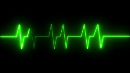 The neon heartbeat icon glows with vibrant, pulsating light, mimicking the rhythm of a heartbeat. It flashes dynamically, radiating energy and life in vivid neon colors.