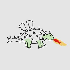 dragon fire cartoon hand drawn illustration vector 