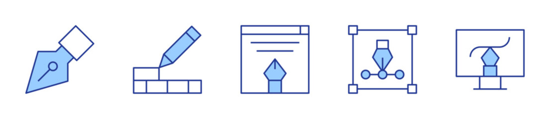 web design, graphic design, pen, build. Design Icon vector illustration. Line Duotone style. Editable stroke