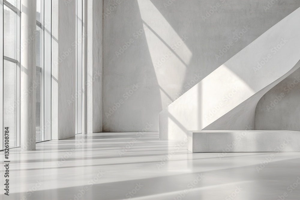 Poster this contemporary empty space features raw concrete walls and a smooth polished floor. large windows