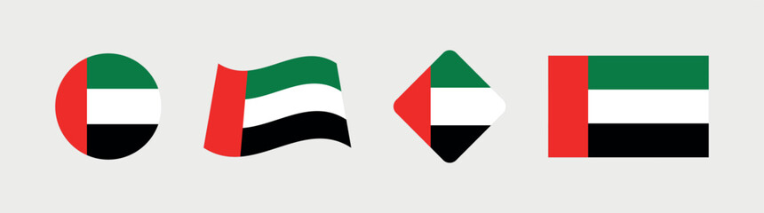 Vector United Arab Emirates National Flag icon collection. Flag set of United Arab Emirates various styles.