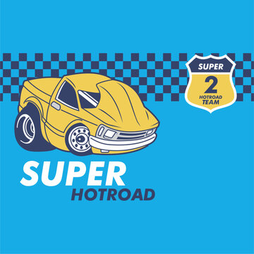 Super Hotroad hand drawn cartoon illustration vector