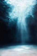 This artwork showcases a deep ocean environment where light beams filter through the surface. Thick acrylic layers create depth and realism, captivating marine lovers