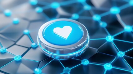 Blue Heart Icon on Abstract Digital Network Background