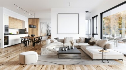 Fototapeta premium Modern Minimalist Living Room with Natural Light and Cozy Decor