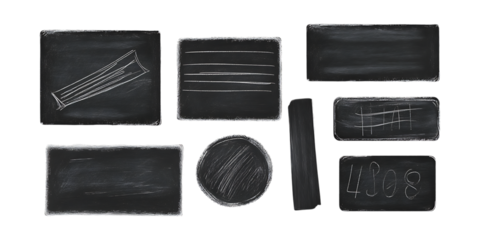 Pack of Chalkboard Set Against Transparent Background for Educational Design, Cafe Menu Displays, or Creative Illustrations