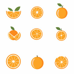 Very Simple flat 2D icon orange fruit isolated on a white background, vector, flat design, vector, flat design, animation design, flat 2D icon, minimalist design, vector