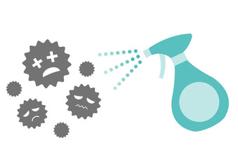 ギザギザのバイ菌をスプレーで除菌するイメージイラスト
