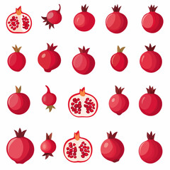 Very Simple flat 2D icon sliced pomegranate collection isolated on a white background, vector, flat design, animation design, simple flat 2D icon, minimalist design, clipart