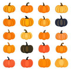 Very Simple flat 2D icon orange pumpkin set isolated on a white background, vector, flat design, vector, flat design, animation design, flat 2D icon, minimalist design, vector