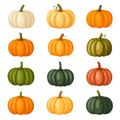Very Simple flat 2D icon colorful pumpkin set isolated on a white background, vector, flat design, vector, flat design, animation design, flat 2D icon, minimalist design, vector