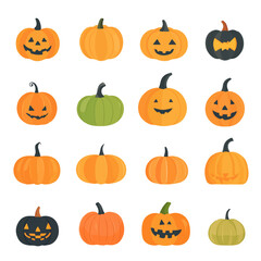 Very Simple flat 2D icon colorful pumpkin set isolated on a white background, vector, flat design, vector, flat design, animation design, flat 2D icon, minimalist design, vector