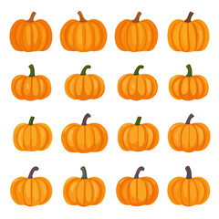 Very Simple flat 2D icon orange pumpkin set isolated on a white background, vector, flat design, vector, flat design, animation design, flat 2D icon, minimalist design, vector