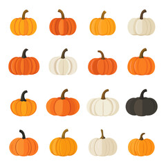 Very Simple flat 2D icon colorful pumpkin set isolated on a white background, vector, flat design, vector, flat design, animation design, flat 2D icon, minimalist design, vector