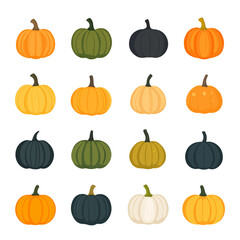 Very Simple flat 2D icon colorful pumpkin set isolated on a white background, vector, flat design, vector, flat design, animation design, flat 2D icon, minimalist design, vector
