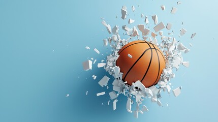 A basketball breaking through the barriers of a digital wall