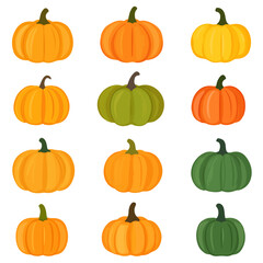 Very Simple flat 2D icon colorful pumpkin set isolated on a white background, vector, flat design, vector, flat design, animation design, flat 2D icon, minimalist design, vector
