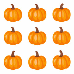 Very Simple flat 2D icon orange pumpkin set isolated on a white background, vector, flat design, vector, flat design, animation design, flat 2D icon, minimalist design, vector