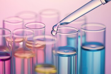 Pipette transferring liquid into test tubes in lab