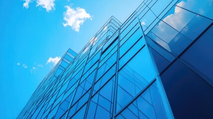 Modern Glass Skyscraper Against a Vivid Blue Sky