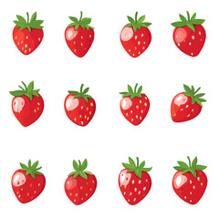 Very Simple flat 2D icon strawberry isolated on a white background, vector, flat design, vector, flat design, animation design, flat 2D icon, minimalist design, vector