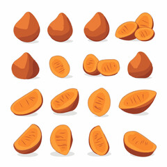 Very Simple flat 2D icon sliced sweet potato set isolated on a white background, vector, flat design, vector, flat design, animation design, flat 2D icon, minimalist design, vector