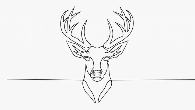 Continuous Line Drawing of a Stag Head,Front View