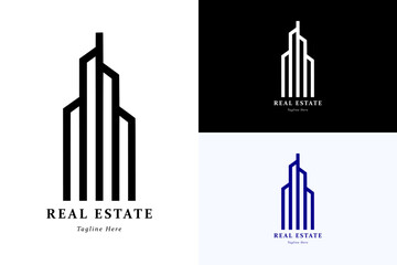 illustration of bold line building tall, icon, line art, vector logo for real estate, property agent, builders, construction company, apartment, flat, hotel, rent a room, travel, holidays, house