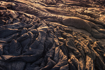 Sunrise light on solidified lava in Erta Ale volcano in Afar region, Ethiopia