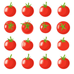 Very Simple flat 2D icon red ripe tomato set isolated on a white background, vector, flat design, vector, flat design, animation design, flat 2D icon, minimalist design, vector