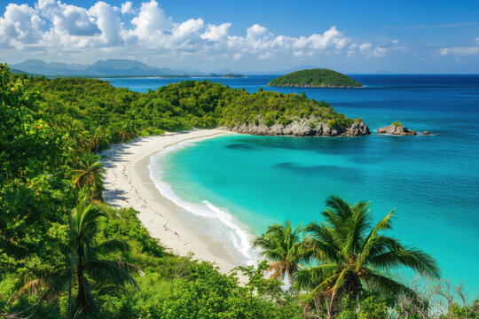 Tropical beach magens bay showing turquoise water and white sand in saint thomas, us virgin islands
