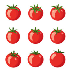 Very Simple flat 2D icon red tomato isolated on a white background, vector, flat design, vector, flat design, animation design, flat 2D icon, minimalist design, vector