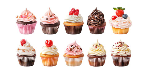 Pack Cupcake Set Against Transparent Background for Bakery Advertising, Dessert Packaging, or Party Catering Design