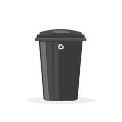 Very Simple flat 2D icon black trash bin isolated on a white background, vector, flat design, vector, flat design, animation design, flat 2D icon, minimalist design, vector