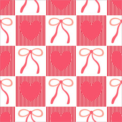 Valentines Hearts with Bows Repeat Vector Pattern