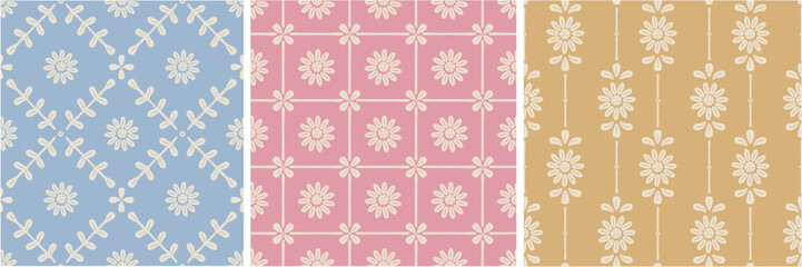 Bunch of three geometrical and seamless flowers repeat vectors