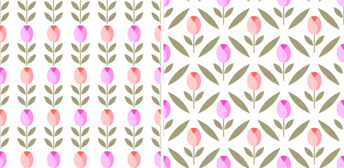 Cute Iconic Colorful Tulips Repeat Vector Pattern