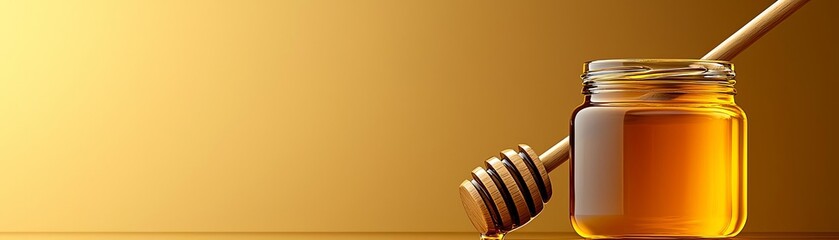 Golden honey in jar with drizzling dipper. food and drink, icon