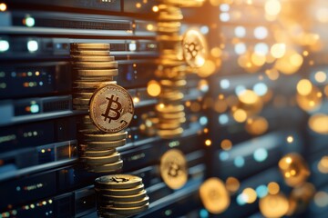 Conceptual representation of Bitcoin mining utilizing advanced artificial intelligence technology Generative AI